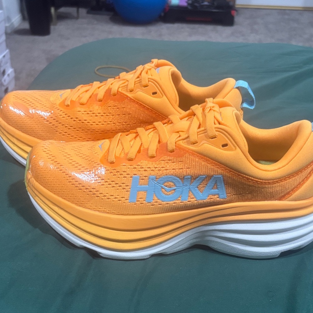Hoka Orange with Light Blue Logo Running Shoes